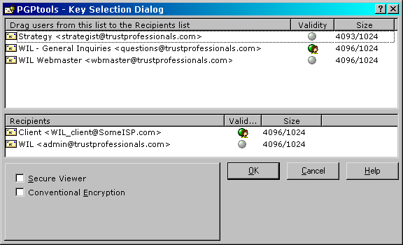 PGPtools key selection dialog